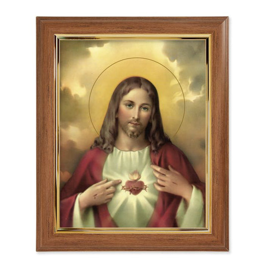 Walnut Frame with Gold Inside Lip and Sacred Heart of Jesus Print