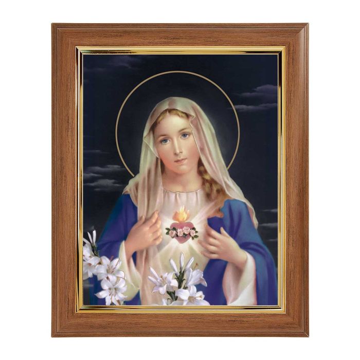 Walnut Frame with Gold Inside Lip and Immaculate Heart of Mary Print