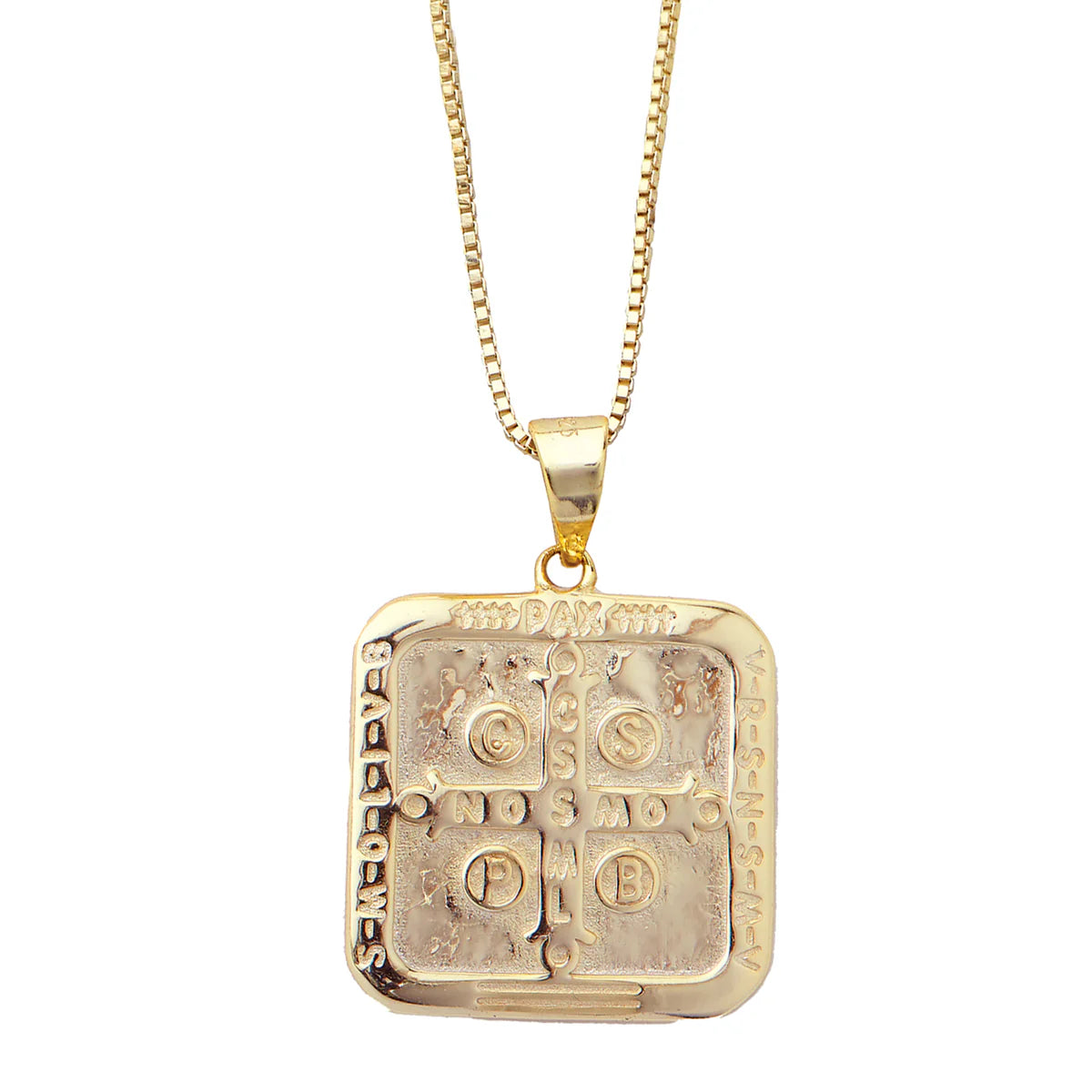 St. Benedict Pendant Necklace with Box Chain | Sterling Silver & Gold | 24" Chain