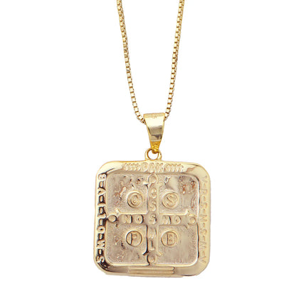 St. Benedict Pendant Necklace with Box Chain | Sterling Silver & Gold | 24" Chain
