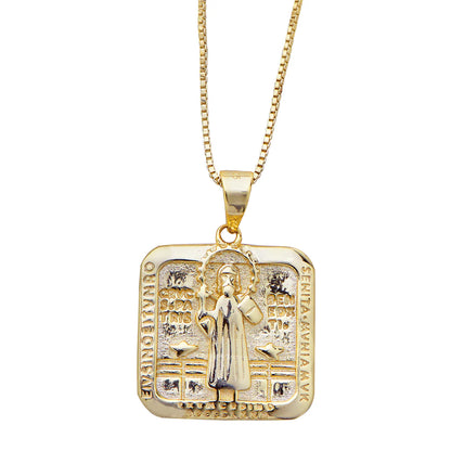 St. Benedict Pendant Necklace with Box Chain | Sterling Silver & Gold | 24" Chain