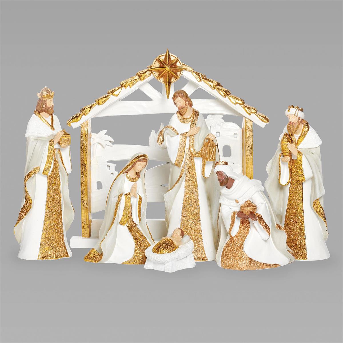 11" White and Gold 7 Piece Nativity Set