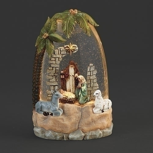 8.5" Lighted Holy Family with Palm Tree