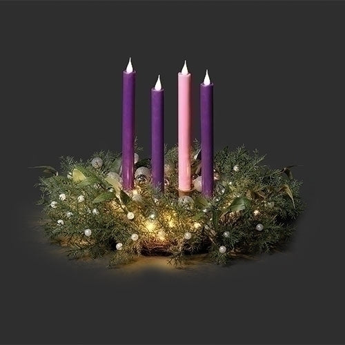 Lighted Silver & Pine Advent Wreath