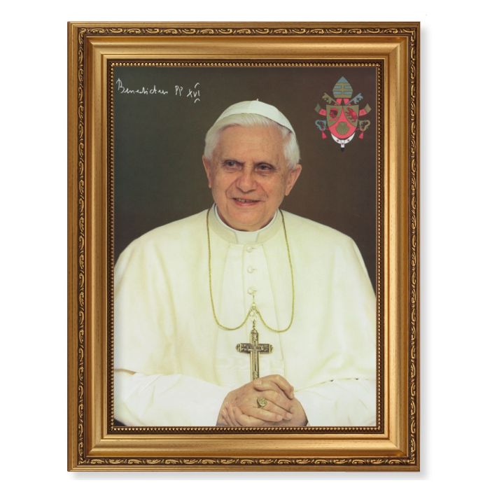 Antique Gold Leaf Beveled Frame with Pope Benedict XVI