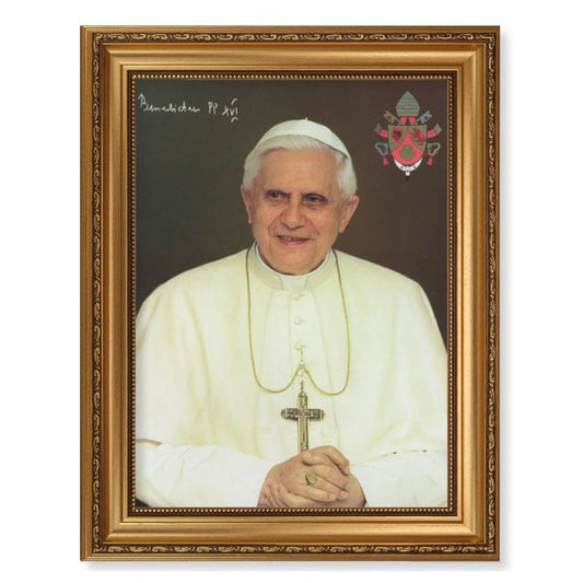 Antique Gold Leaf Beveled Frame with Pope Benedict XVI