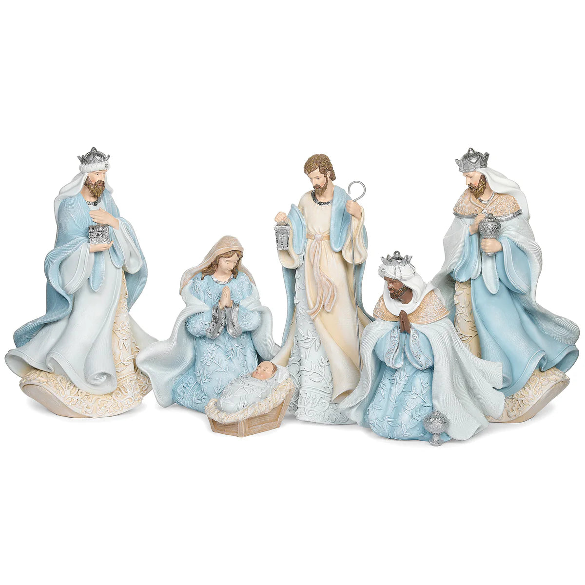 Nativity Set with Leaf Pattern and Blue Gowns Set