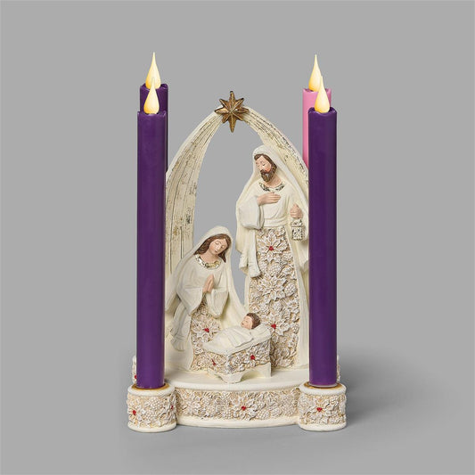 Holy Family Advent Candle Holder Poinsettias