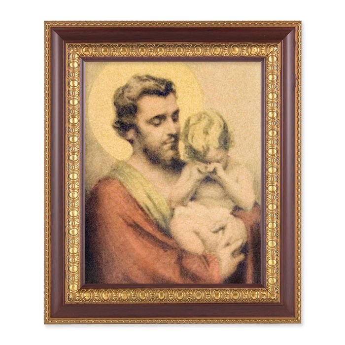 Cherry Frame with Gold Trim St. Joseph with Crying Jesus Print