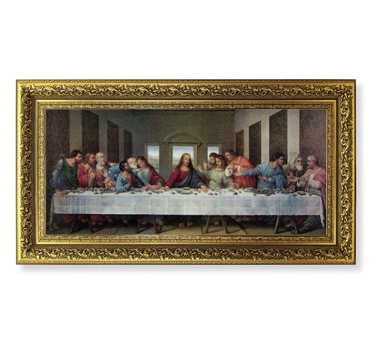 Last Supper (DaVinci) Gold-Leaf Wood Framed Art | 14" x 26"