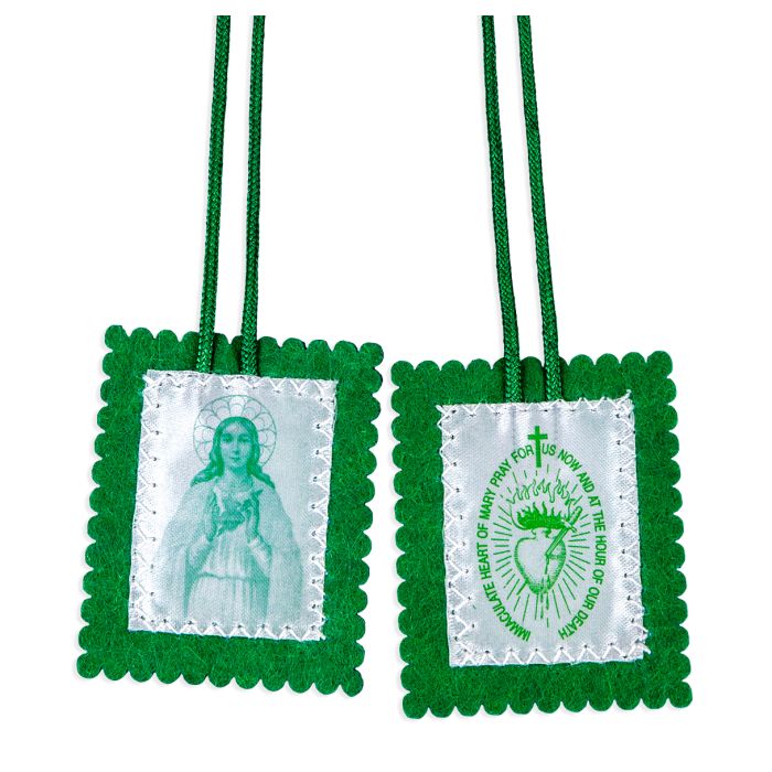 Green Felt Scapular on Green Cords
