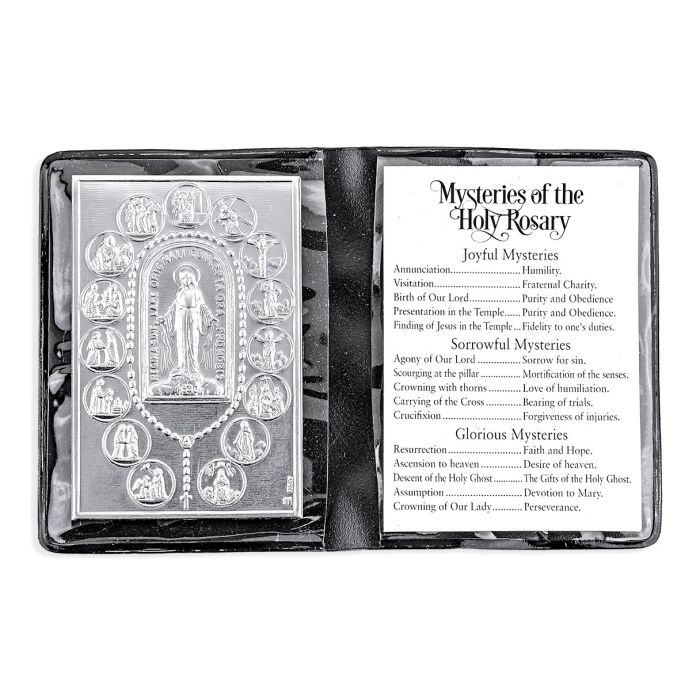 Mysteries of The Rosary Metal Plaque in Folder