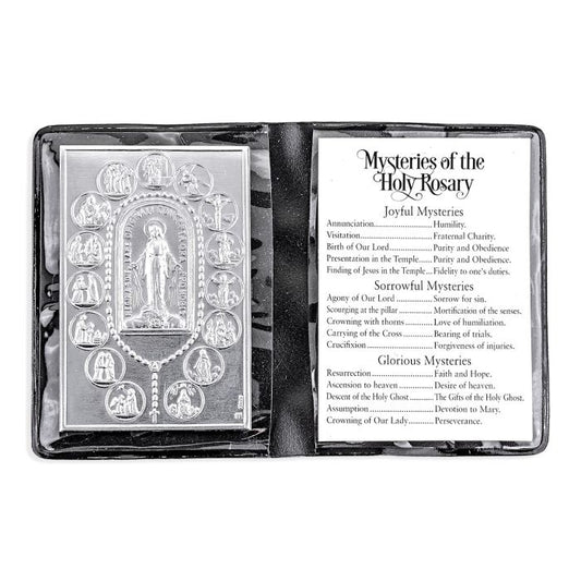 Mysteries of The Rosary Metal Plaque in Folder