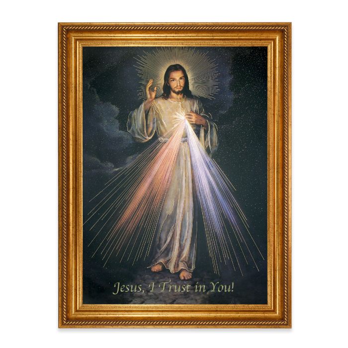 Antique Gold Leaf Beveled Frame with Divine Mercy