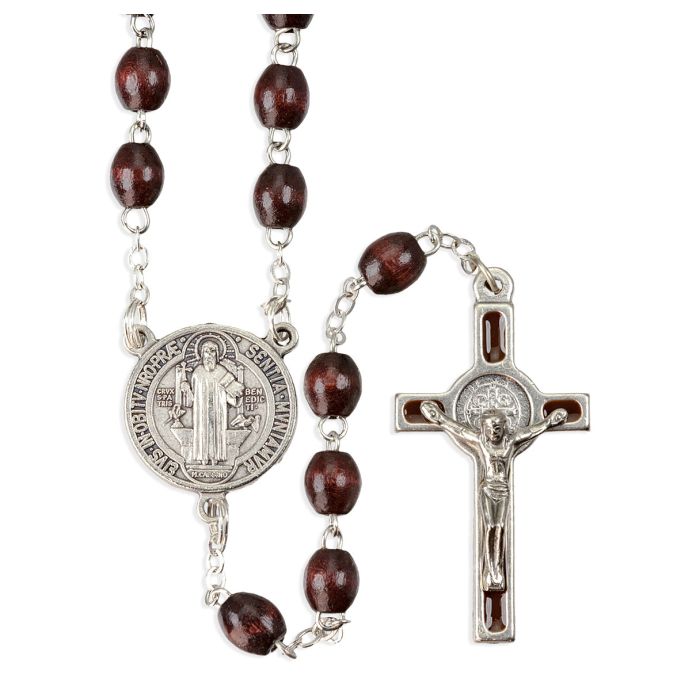 Benedictine Brown Wood Bead Rosary
