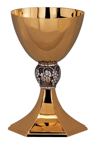 #1848 Hexagonal Chalice & Dish Paten | 7 3/8", 15 oz. | Sterling Silver | 24K Gold Plated