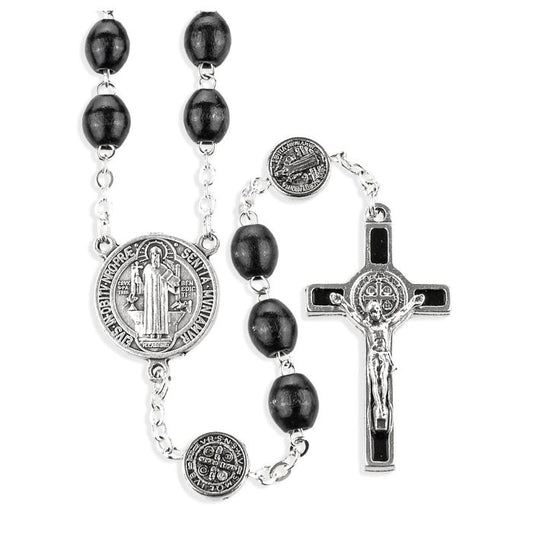 Saint Benedict Black Wood Rosary with Pater Beads