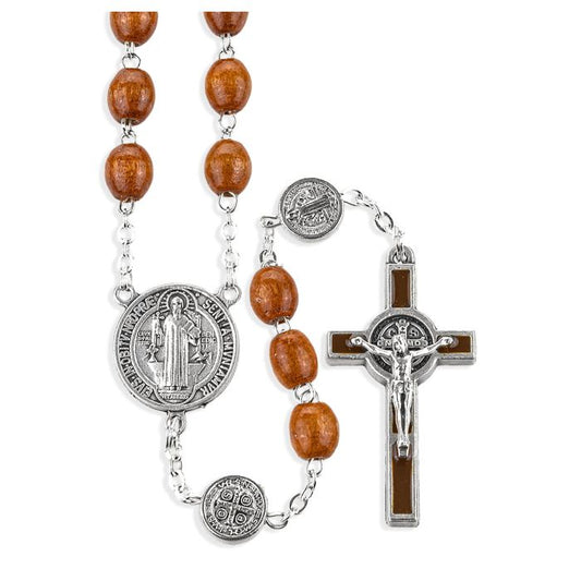 Saint Benedict Brown Wood Rosary with Pater Beads