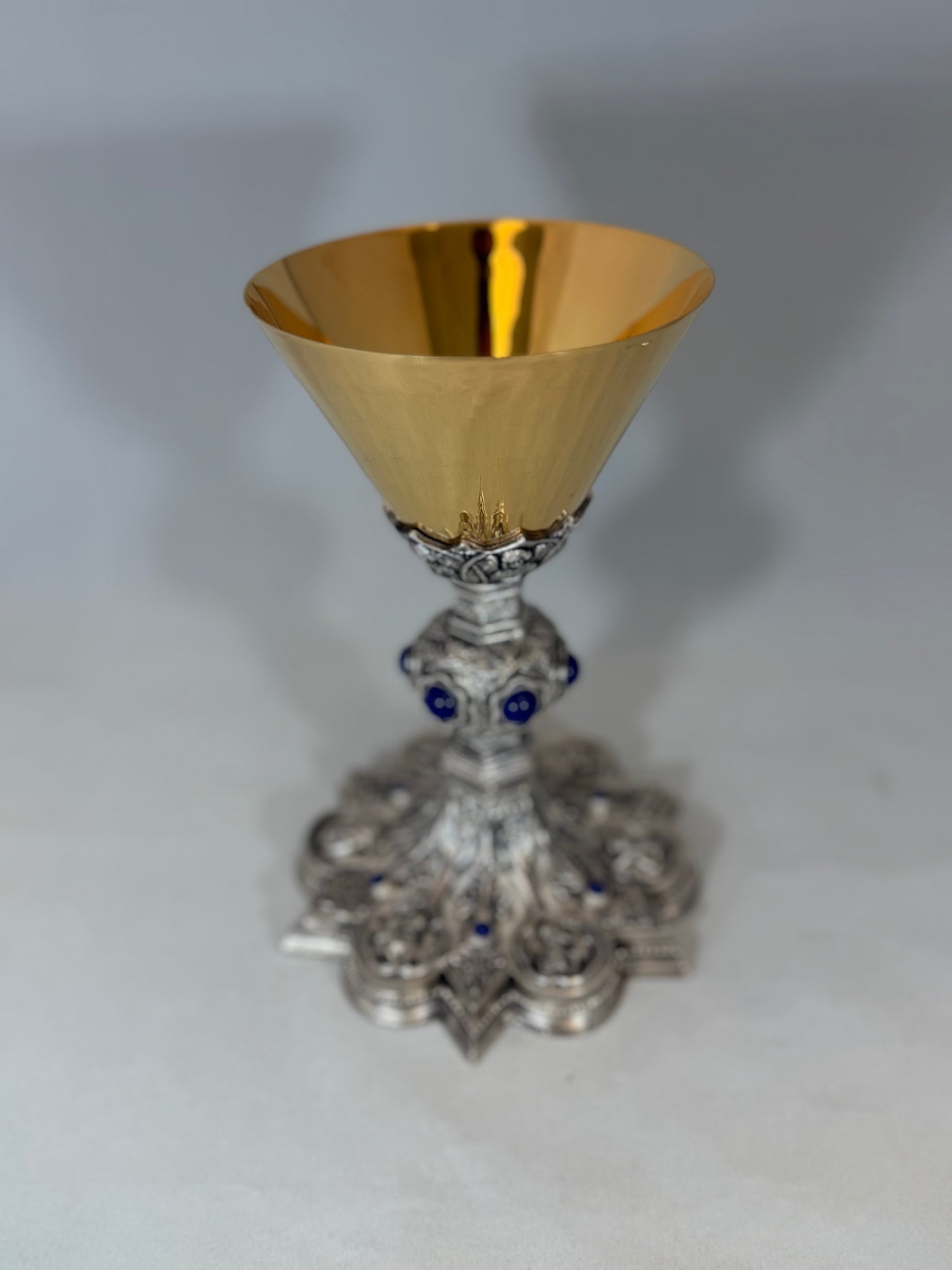 QUICK SHIP - Hand-Chiseled “Holy Trinity” Chalice | 9-5/8", 7oz. | Sterling Silver Cup | Handmade in Italy