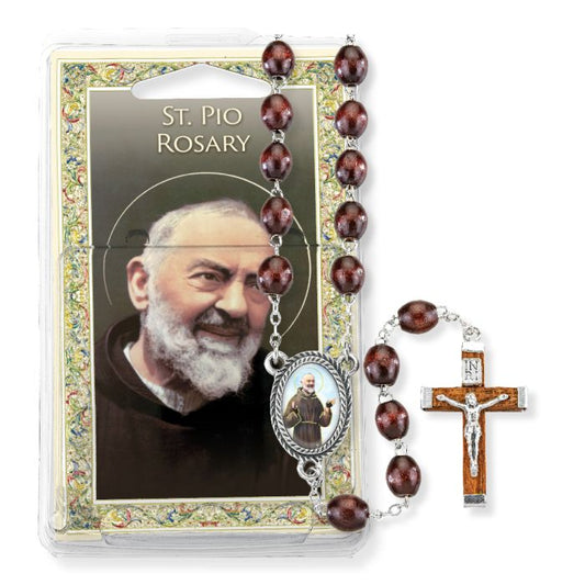 Brown Wood Bead Saint Padre Pio Specialty Rosary