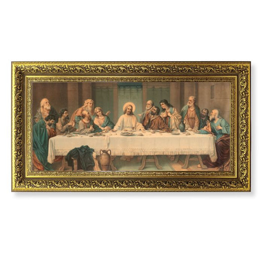 Ornate Gold Leaf Wood Frame with a Parietti: Last Supper Textured Art