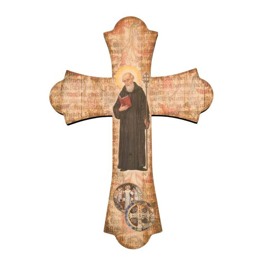 Saint Benedict 10" Laser Cut Wood Vintage Cross