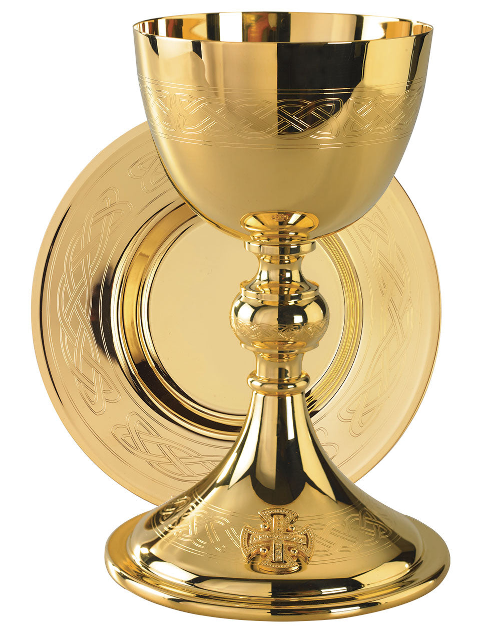 Celtic Engraved Chalice & Well Paten | 8", 12oz. | 24K Gold Plated