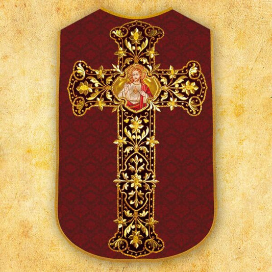 Sacred Heart of Jesus Roman Fiddleback Chasuble | Red