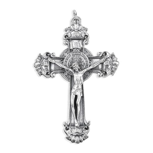 Antiqued Silver Oxidized Saint Benedict Crucifix