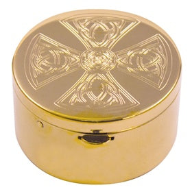 Celtic Engraved Pyx | 24K Gold Plate | Satin Inside | Holds 20 Hosts