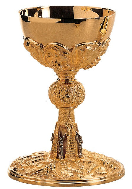 #2340 Grape & Wheat Chalice & Scale Paten | 7 1/2", 10 oz. | 24K Gold Plated