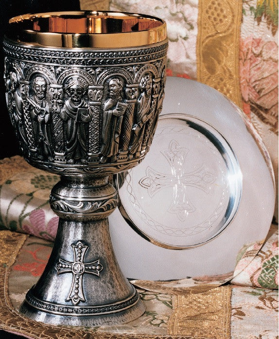 Romanesque Silver Plated Chalice & Scale Paten