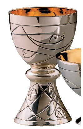 #2400 Loaves Chalice & Dish Paten | 7", 16oz. | Silver Plated | 24K Gold Lined