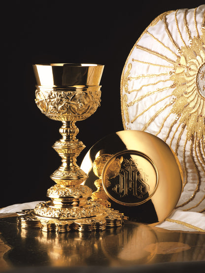 #2425 Baroque High Relief Silver Plated Chalice & Scale Paten