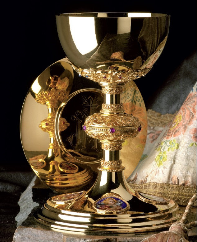 #2430 Four Evangelists Gold Plated Chalice & Scale Paten