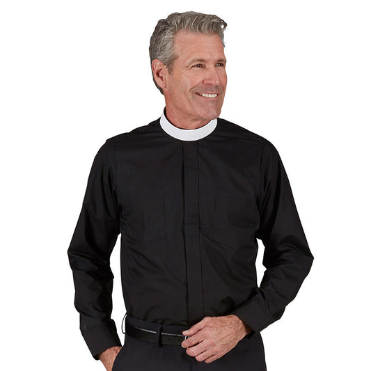 Neckband Clergy Shirt | Long Sleeve | Black