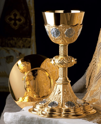 #2465 Stations of the Cross Gold Plated Chalice with Scale Paten