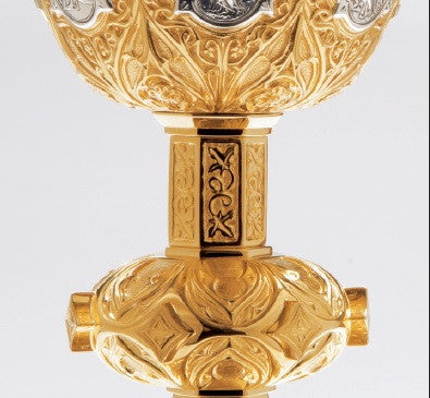 #2465 Stations of the Cross Gold Plated Chalice with Scale Paten