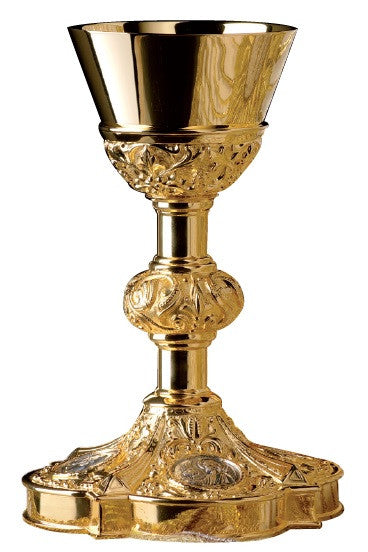 #2475 Chalice & Scale Paten | 7", 8oz. | Brass and Sterling Silver | 24K Gold Plated
