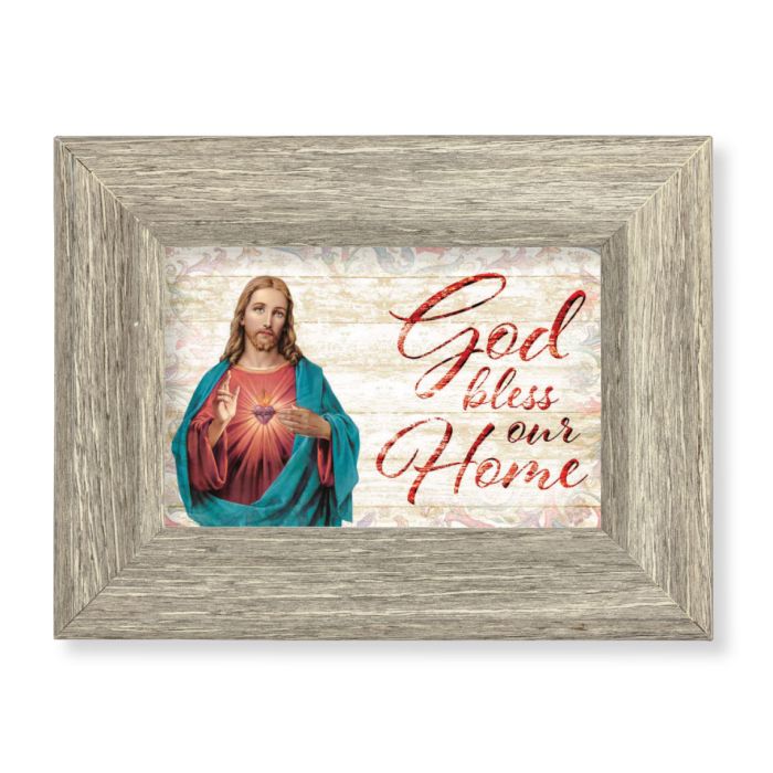 Grey Weathered Frame with Sacred Heart - Home Blessing Artwork