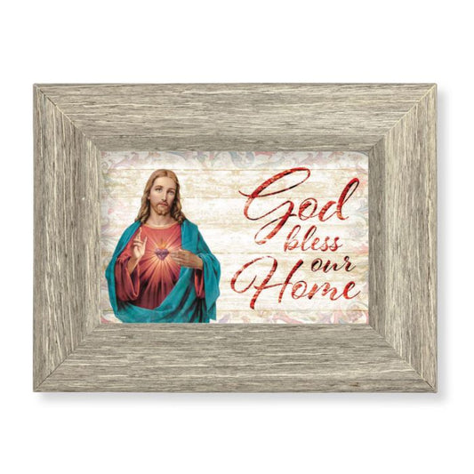 Grey Weathered Frame with Sacred Heart - Home Blessing Artwork