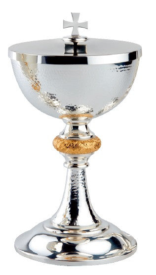 #2516 Hand-Hammered Covered Ciborium | 8 1/2", 200 Hosts | Silver-Plated