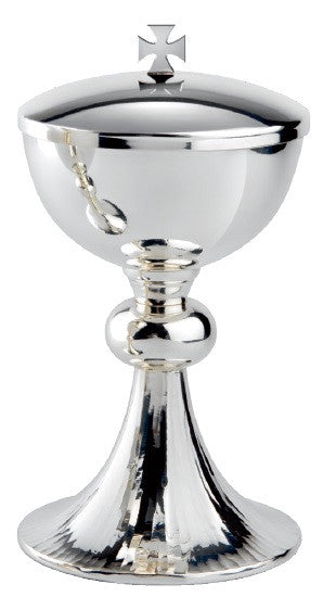 #2521 Hand Chiseled Covered Ciborium | 8 1/2", 200 Hosts | Brass | Silver Plated