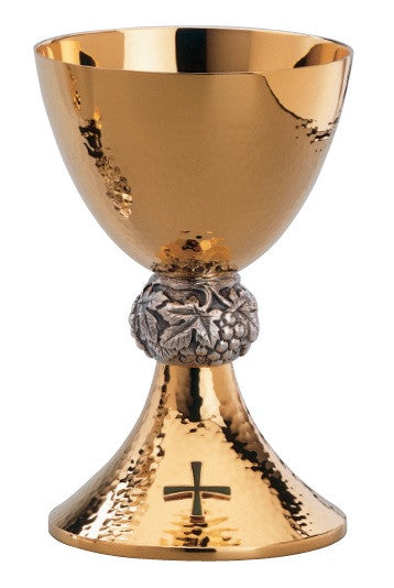 #2590 Hammered Chalice & Bowl Paten | 6 7/8", 16oz. | Sterling Silver | 24K Gold Plated