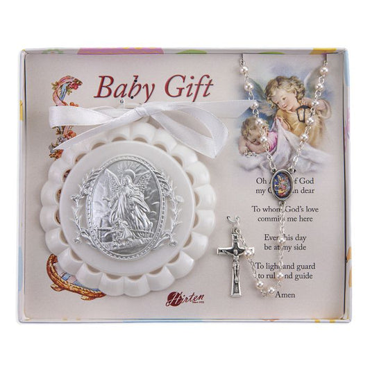 Guardian Angel Crib Medal with Rosary