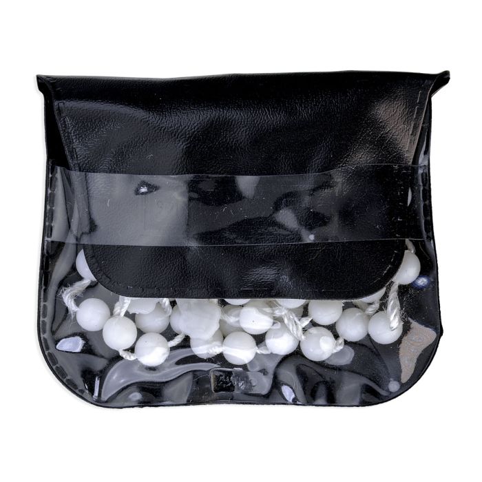 White Bead Corded Rosary in a Vinyl Pouch