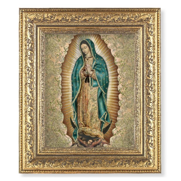 Ornate Gold Leaf Antique Frame with Our Lady of Guadalupe Print