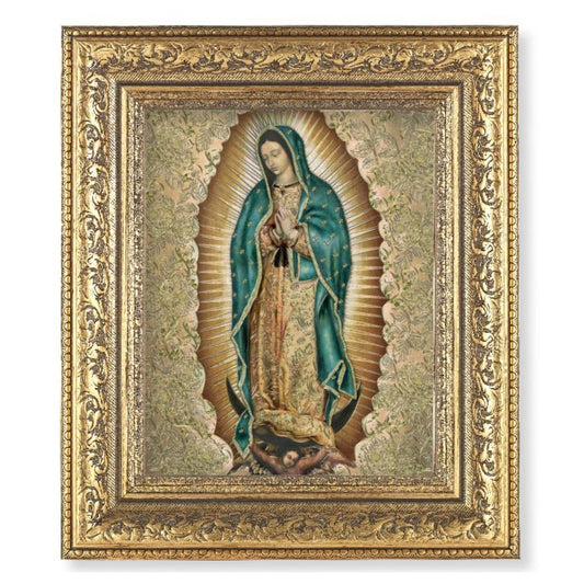 Ornate Gold Leaf Antique Frame with Our Lady of Guadalupe Print