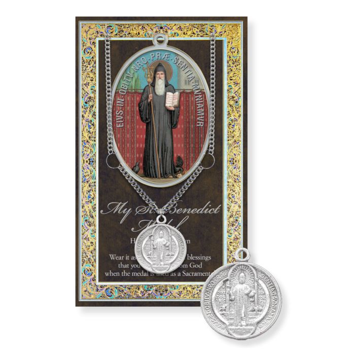 Saint Benedict Medal on Chain with Biography