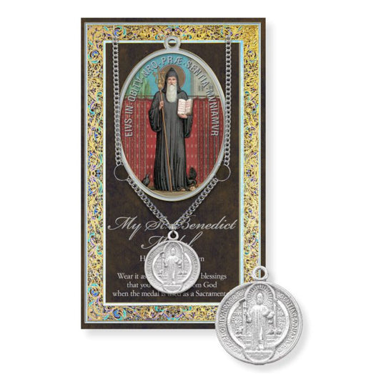 Saint Benedict Medal on Chain with Biography
